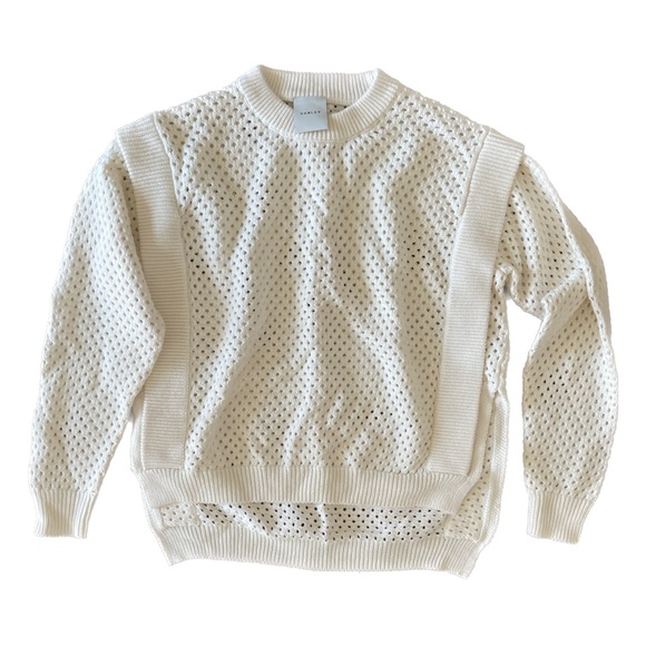 NWOT VARLEY Arabella Knit Mesh Crewneck Sweater in White/Cream - Picture 5 of 7